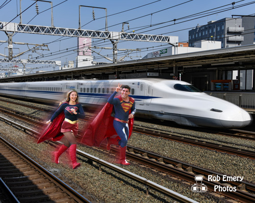 Superman and Supergirl race a bullet train